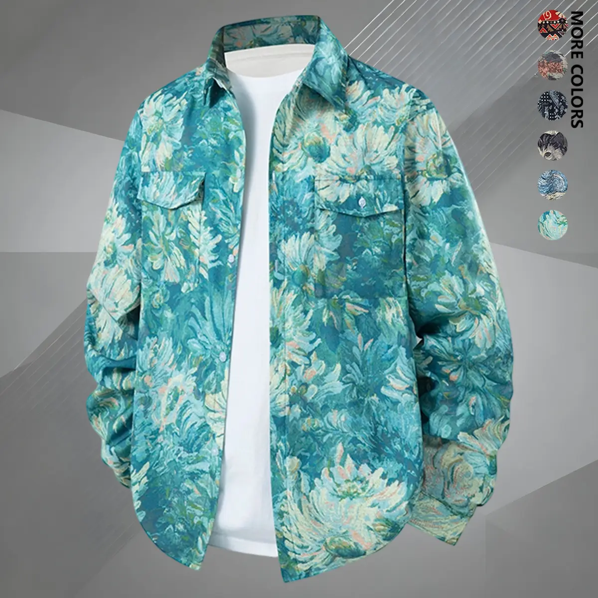 Men's Retro Shirt Jacket in Animal Print, Long Sleeve Button Front Polyester Top with Double Pockets, Versatile All-Season Style