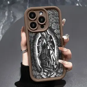 Phone Case Suitable for Iphone 11/12/13/14/15/16/17 Pro Promax Plus Air,Virgin Mary Roses Pattern Soft Non Slip Rugged Durable Smartphone Cover for Boy, Accessories, Silicone Cellphone Protection
