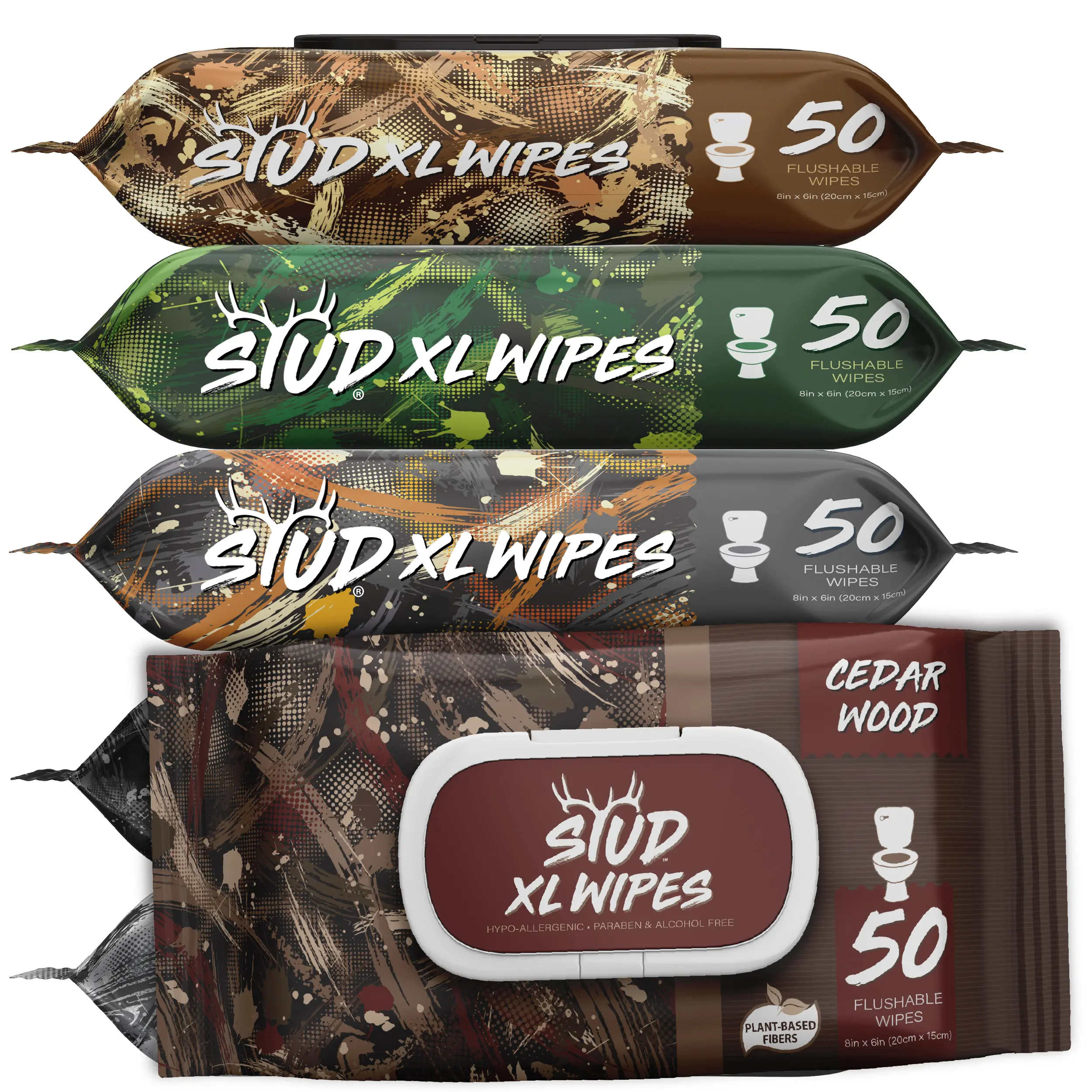 300CT Stud Wipes Whiskey, Cedarwood, Alpine Fresh, Shea Butter & Unscented