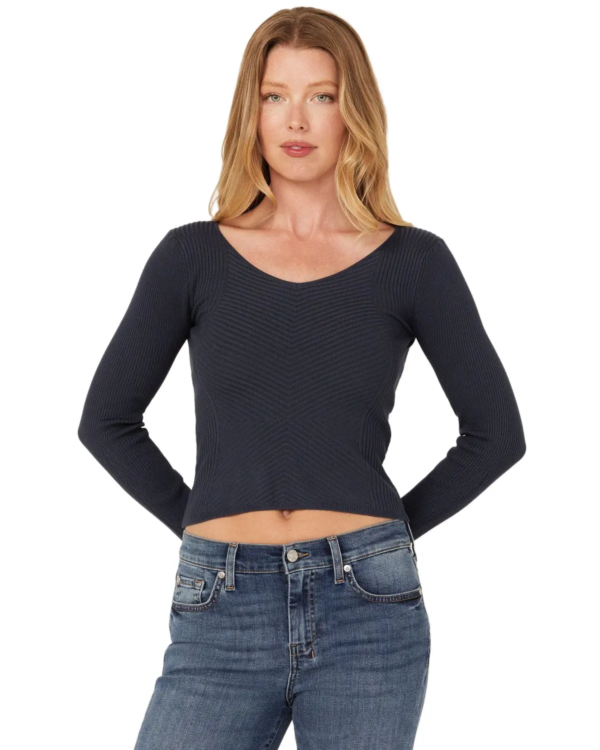 Shyanne Women's Women'S Ribbed Long Sleeve Sweater - Swfa24sw56-Nvy
