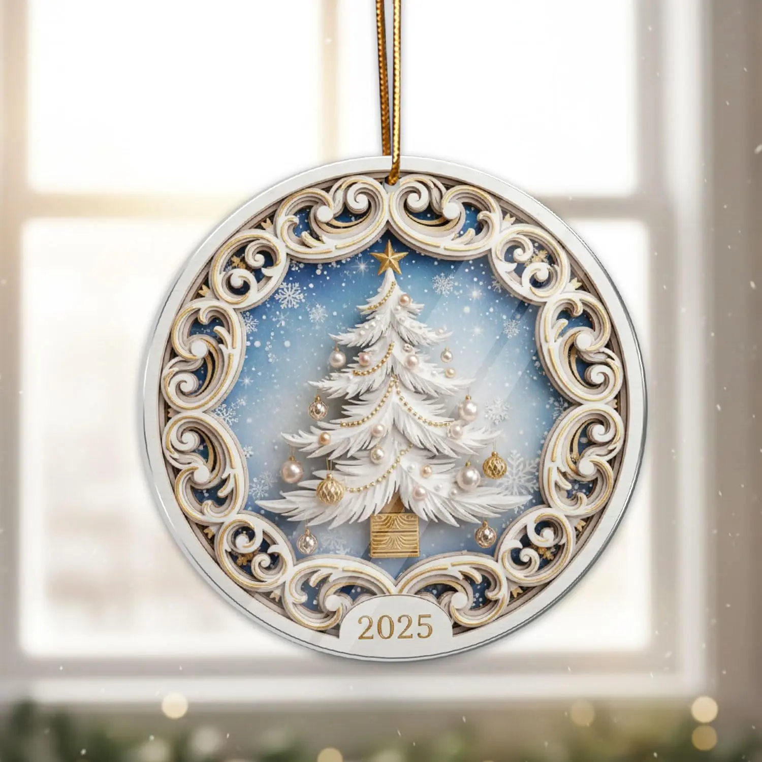White Christmas Ornament for Tree Display-First Christmas Ornament 2025