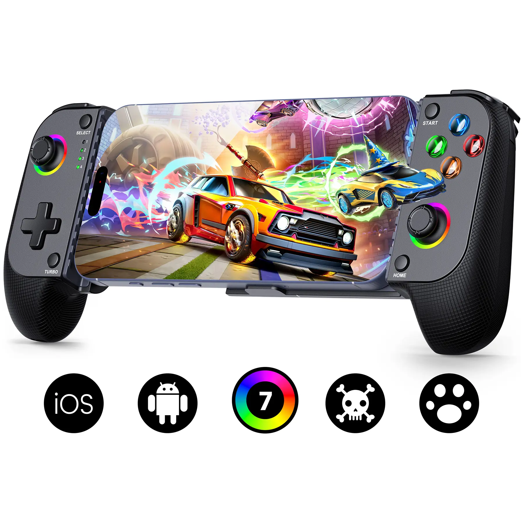 Wireless Smartphone Gamepad - Mobile Accessory for iPhone/Android, Phone Case Support, RGB Design, Compatible with Game Stick Controllers, Plays Hundreds of Controller Games