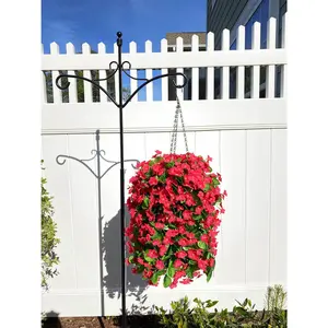 Artificial Fake Hanging Flowers Plants Baskets for Outdoor Porch Decoration, Faux Silk Hotpink Realistic UV Resistant Orchid Long Vines in Planter