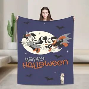 DISNEY CLASSIC Halloween Mickey Mouse and Minnie Flannel Blanket - Soft, Warm, Lightweight with Vibrant Cartoon Design, Sofa, Bed, Office, Blanket for Couch