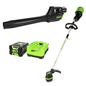Greenworks  80V Cordless String Trimmer & Blower Combo, Green & Black