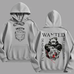 Wanted Death Surgeon Anime Hoodie, Dark Bounty Hunter Graphic Hoodie, Washed Vintage Streetwear Hoodie, Y2K Japanese Manga Style, Heart Power Aesthetic- Nice
