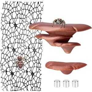 Jumping Spider Hide Habitat Accessories, Brown Jumping Spider Enclosure Mushroom Shelf Magnetically Concealed, Jumping Spider Web with Magnets, Jumping Spider Enclosure Climbing and Feeding Platforms