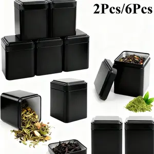 Classic Square Tea Canisters Set of 6 or 2, 7x7x8.5cm Metal Storage Jars, Airtight Containers for Tea Coffee Flour Spices