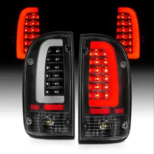 AmeriLite for 1995-2000 Toyota Tacoma Pickup C-Type LED Tube Black Replacement Tail Light Brake Lamp Set - Driver and Passenger Side
