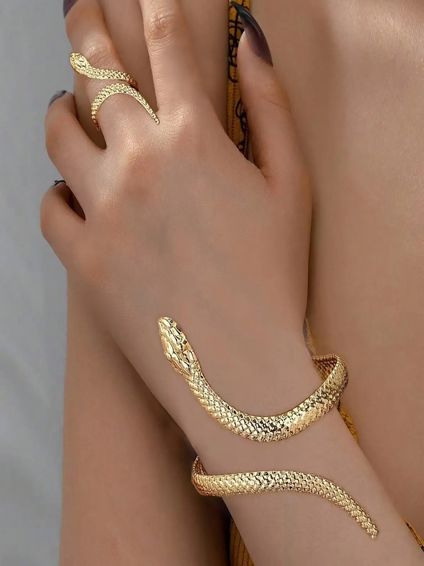 Elegant Adjustable Snake Shape Bracelet Ring Set, Trendy Jewelry Set, Fashionable Unisex Jewelry, Perfect for Parties and Daily Wear, Ideal Gift Choice, Jewellery Gift Set
