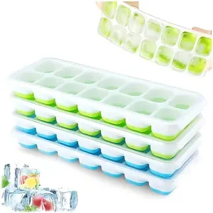 Food-Grade Ice Cube Molds with Lids, Non-Toxic and Durable, Stackable for Water, Cocktails, Whiskey, 1/2/4 Count Options, Ice Cube Tray, Home Bar Accessories