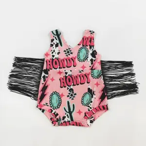 Western Pink Tassel Printed Baby One Pieces