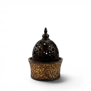 Calligraphy Style Closed Brown Bakhoor Burner - Arabic Text Relief Incense Holder, Ramadan Bukhoor Burner, Resin Decorative Ornament for Yoga Meditation Aromatherapy, Home Wedding Valentine Gift