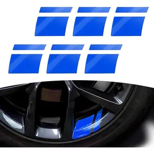 6 PCS Car Wheel Rim Sticker, 3.93" x 2.75" Stripe Cool Safety Waterproof Reflective Warning Decorative Decal, Universal for Cars 18" to 21" Wheels Accessories, Suitable for Most Cars (Blue)