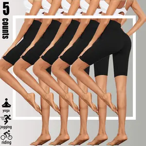 5 pieces of solid color women's yoga shorts, comfortable and breathable, sweat absorption, summer sports leisure fitness yoga, women's high-waisted bottom shorts.