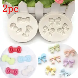 2pc Bow Shape Silicone Mold, DIY Sugar Cake Decoration Tool, Reusable Baking Molds, Home Birthday Party Festival Supplies