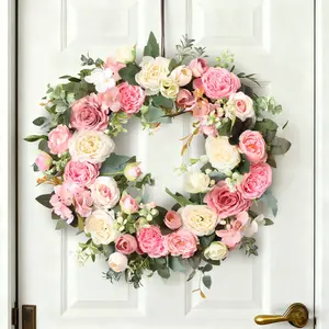 Rustic Style Wreath, All-Season Artificial Rose Wreath, Perfect for Front Door, Home Garden Party Decor, Valentine's Day, Easter, Mother's Day Gift