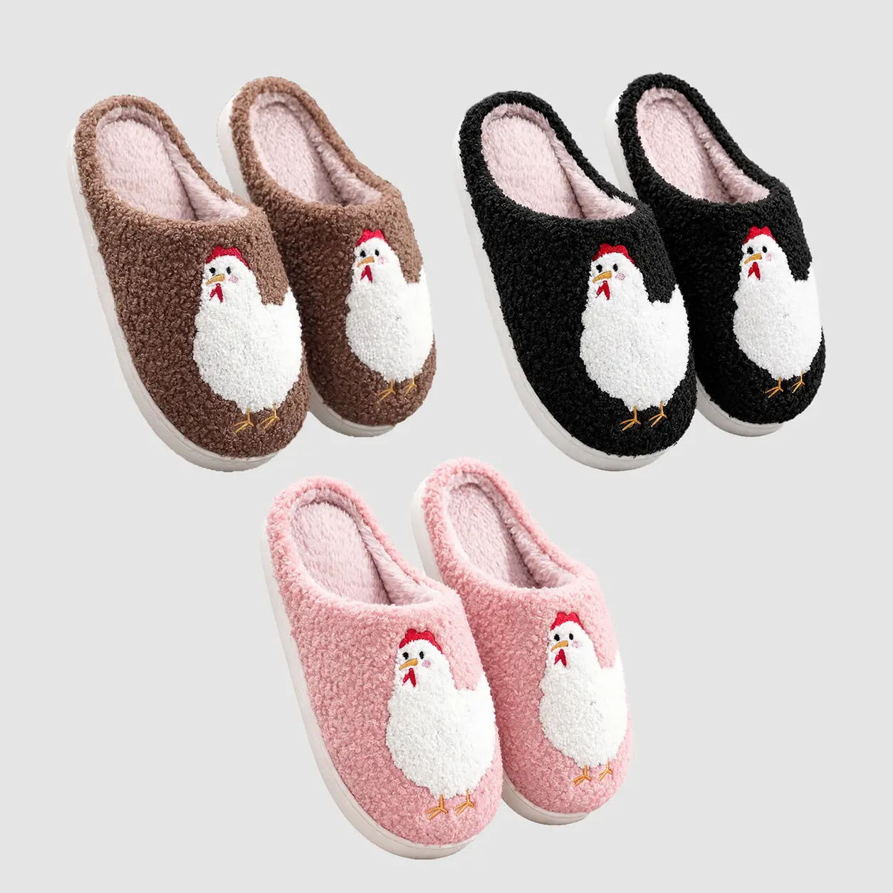 Women's Cute Cartoon Chicken Design Plush Slippers Casual Soft Comfy Comfortable Home Slippers Warm for Indoor Outdoor Use Spring Winter House Slippers, Women Footwear