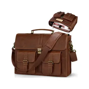Men's Vintage PU Leather Briefcase, Large Capacity Shoulder Bag for Office Work Travel College, Waterproof Computer Laptop Bag, Men's Bag, Travel Essentials