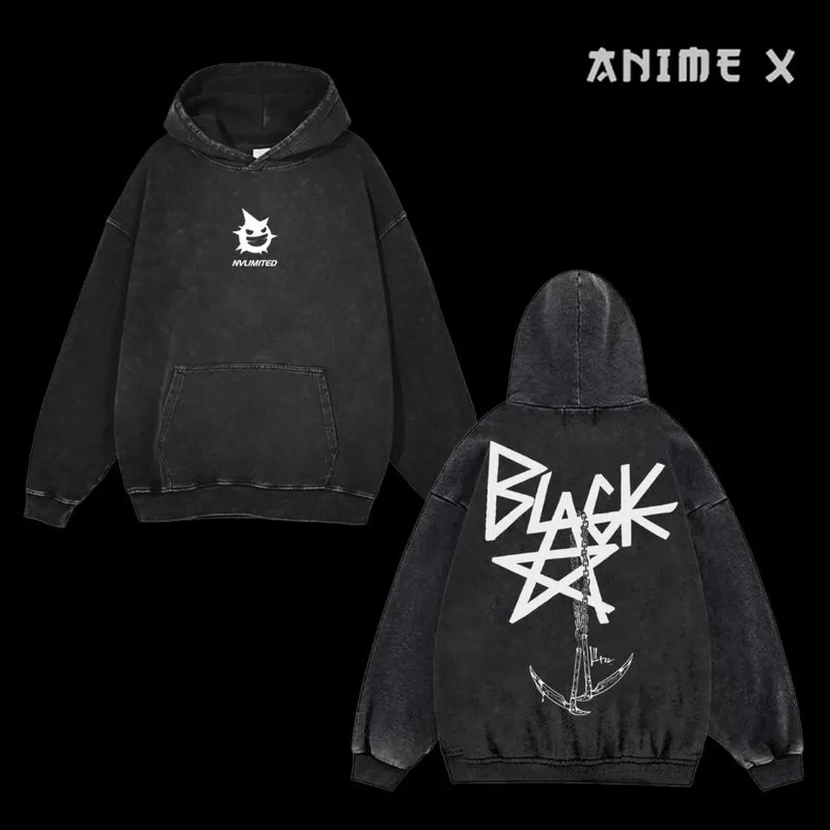 Blackstar Women's Lady Vintage Washed Soul Eater Graphic Hoodie - Soft Light Stretchy Cotton Blend Oversize Pullover Tee Tshirt for Everyday Streetwear, Tshirts, Print, Tops, Sweaters