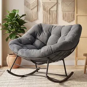 Heavy Duty Oversized Egg Rocking Chair with Cushion, 450 Lbs Capacity All-Weather Patio Glider, Quiet Non-Slip Outdoor Lounge Chair for Bedroom Garden