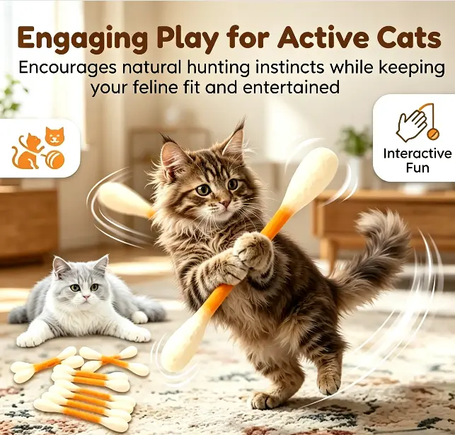 6-Pcs/Set Fabric Catnip Chew Toys, Giant Cotton Swab-Shaped Soft Felt Teething Sticks for Kittens, Durable Indoor Interactive Accessories for Dental Cleaning, Anxiety Relief, Daily Play & Entertainment