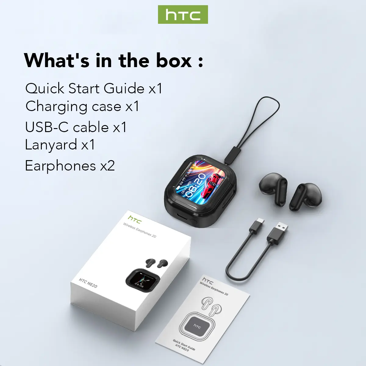 HTC NE20 Wireless Earbuds | Bluetooth 6.0, LED smart display, IPX4 water resistant, premium HiFi sound. Works with iOS, Android and PC. Integrated mic for office, sports, study and crystal-clear calls.....