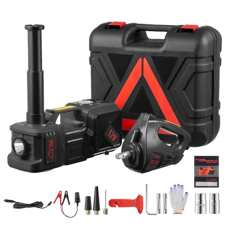 New Model Black 5-Ton Hydraulic Electric Jack with LED Light Air Compressor Toolbox Set for Tire Changing Inflation Versatile Tool Kit