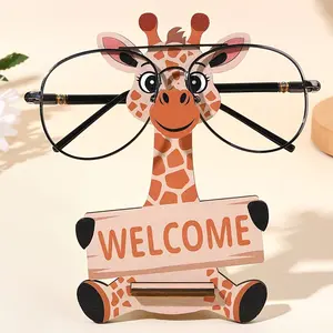 1 wooden welcome giraffe eyeglass holder | Cute animal eyeglass holder, suitable for desktop, creative animal eyeglass holder, used for desktop home and office decoration