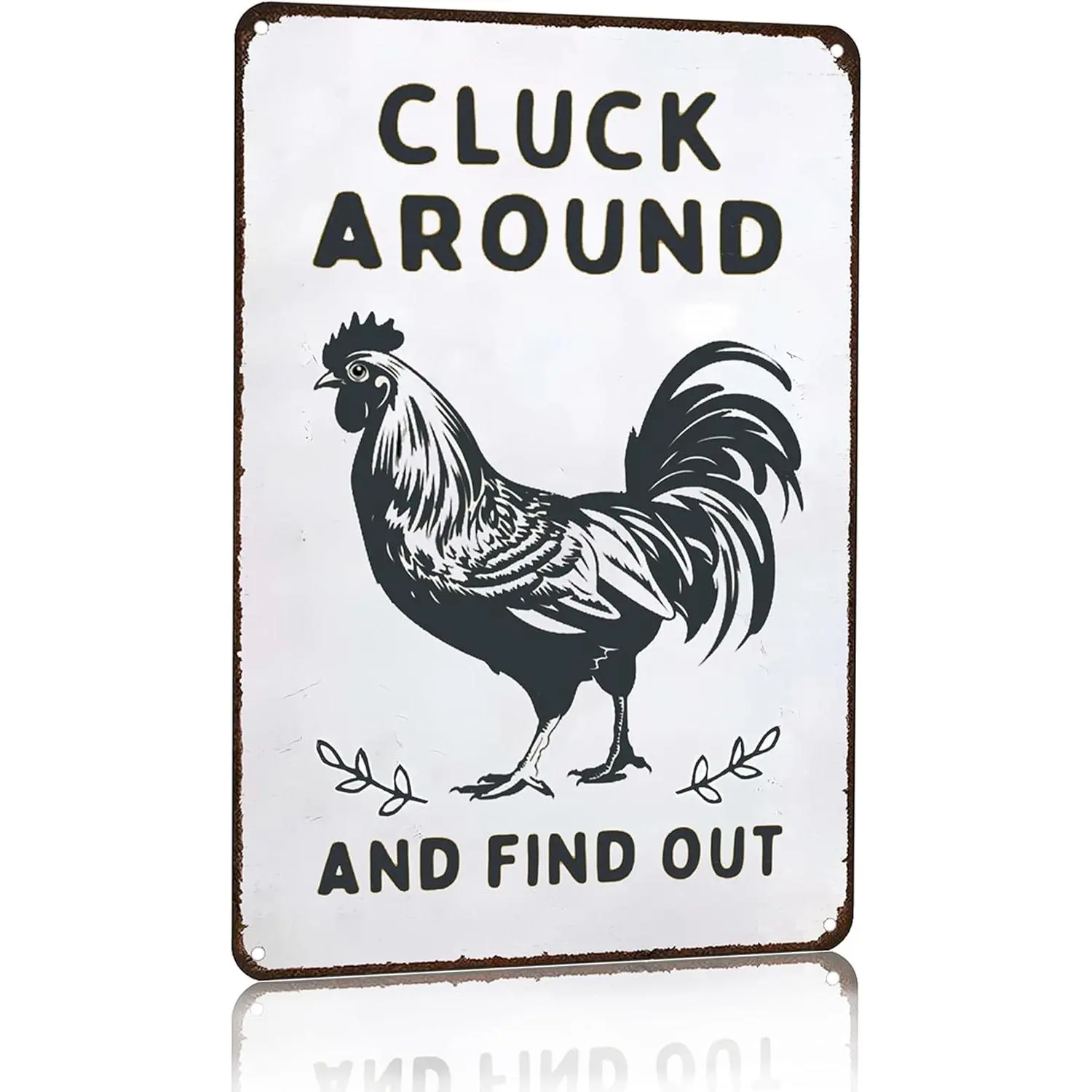 8x12 in Funny Chicken "Cluck Around and Find Out" Metal Tin Sign, Whimsy Novelty Bird-Themed Farmhouse Ornaments, Hangable Wall Decor for Farmhouse Kitchen, Office, Chicken Coop