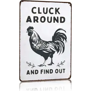 Funny Chicken Cluck Around and Find Out Tin Sign for Home Farm Chicken Coop Farmhouse kitchen Garden Decor 8 X 12 Inch