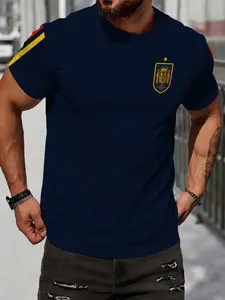 Spanish National Team Striped Away Jersey 3D Print Short Sleeve Men's Football Fan T-Shirt, Casual Long Sleeve Top for All Seasons