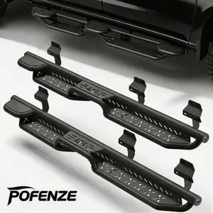 POFENZE-Mestan Star Logo Black Coated Running Boards - 2-Stair Design Bolt-On Side Rails Nerf Bars for 2015-2025 Ford F150 SUPER CREW, 2017-2025 Ford F250 F350 SUPERCREW