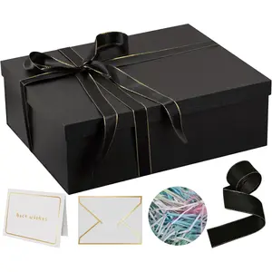 Box 16.5x13x5.5 inches,Black  Boxes with  for Presents, for Birthday,Valentine's Day,Christmas,Anniversaries,Contains Card,Ribbon,Shredded Paper Filler.