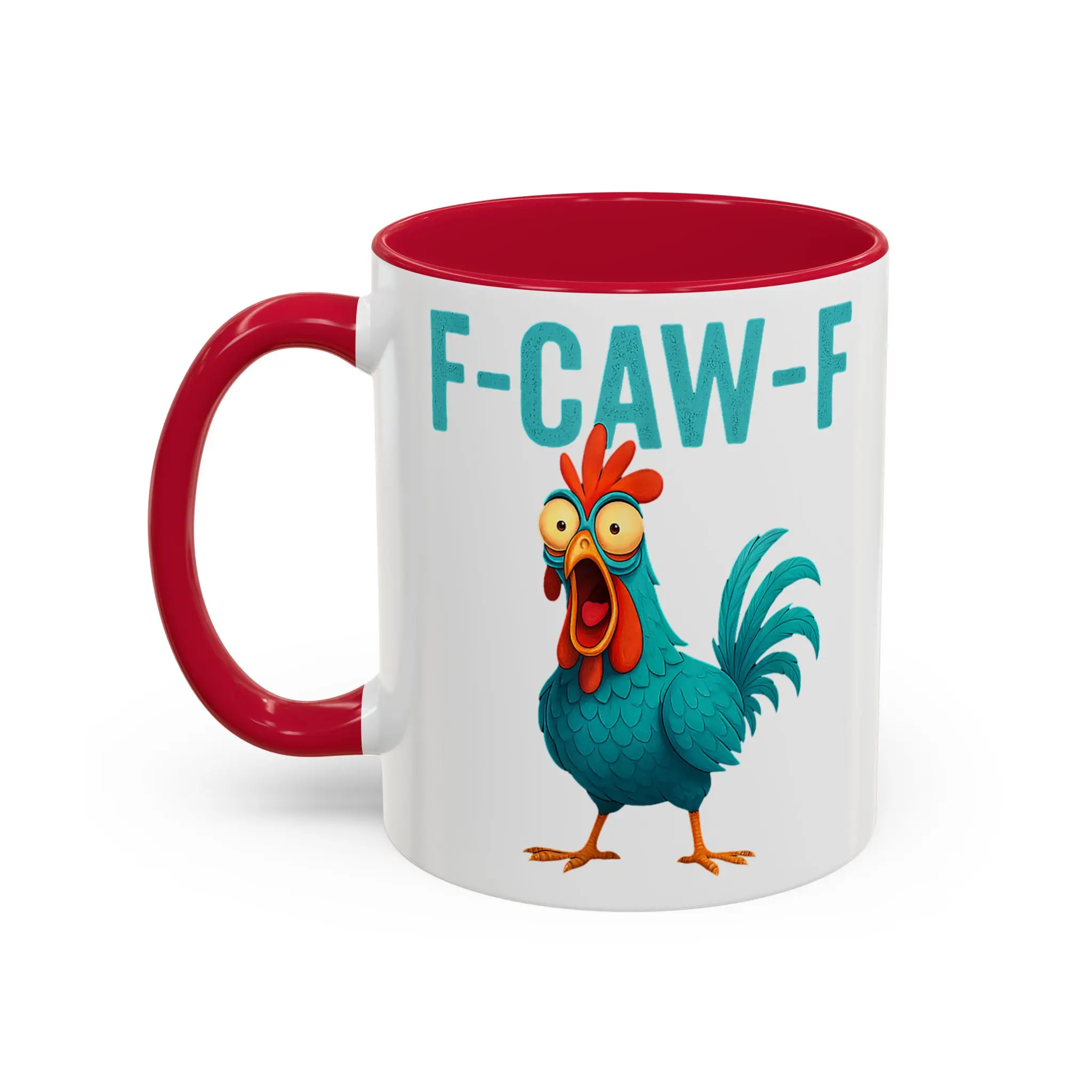 F-CAW-F Rooster Two Tone Coffee Mug, Color Accent Ceramic Cup, Animal Lover Gift, Kitchen Decor, Unique Coffee Mug, Farmhouse Chic, Gift for Her, Handmade Tea Cup