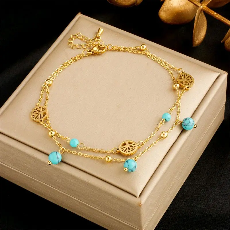 Turquoise Bead & Mandala Charm Bracelet