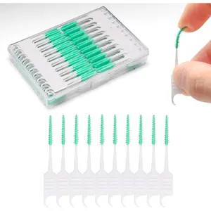 200PCS Green Dental Floss Picks Dual-Use Interdental Brushes Soft Silicone Brush Head Toothpicks Flossers for Teeth Braces Cleaning
