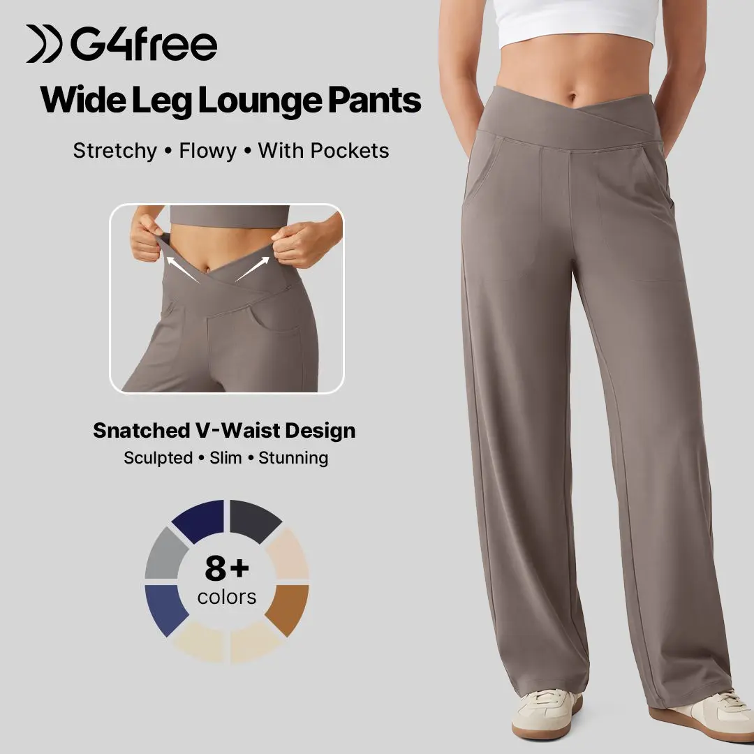 G4Free Wide Leg Pants for Women Loose Yoga Pants with Pockets Petite/Regular/Tall Stretch Casual Lounge Pants Comfort Basic Trouser Womenswear Bottom Wideleg Minimalist Baggy Oversize Oversized, Women's Clothes, Clothes For Women,  #sohochic Gamis