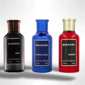 BHARARA EDP Trio Set - 3x100ml Alcohol-Based Spray-On EDP Perfume Fragrance: King (Citrus-Spicy, Spicy-Woody), Double Bleu (Fresh Aqua, Woody), Queen (Unisex) - Perfume-Inspired, Scent-Mimicking Men's Daily Fragrance (Single Item Options Available), Spicy
