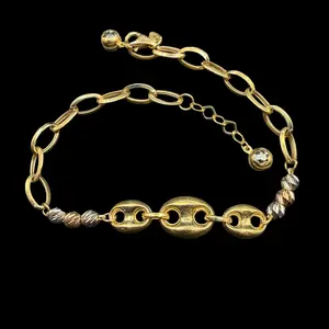 14K 3 TONE BRACELET SEMI SOLID 4.5MM 8"