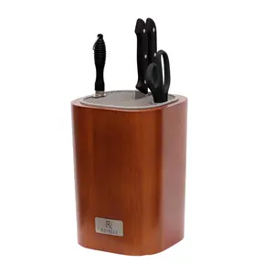 Revelle Acacia Universal Knife Block Without Knives - Slots for Scissors & Sharpening Rod - Holder fits Knives & is Designed to Protect Blades from Dulling - Water Proof Coating and Detachable Top