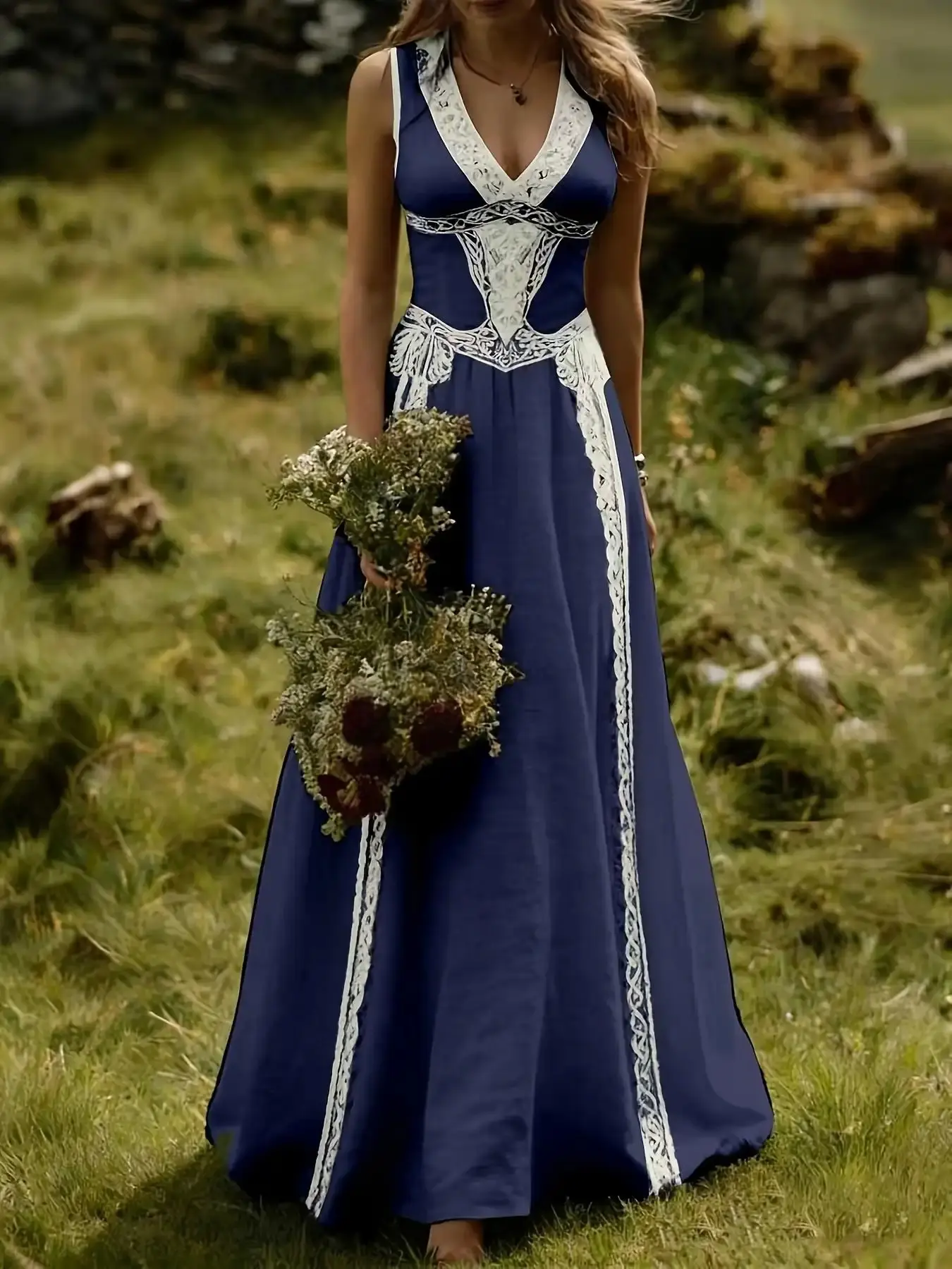 Women's  Fashion Viking Celtic Art Sleeveless Long Dress