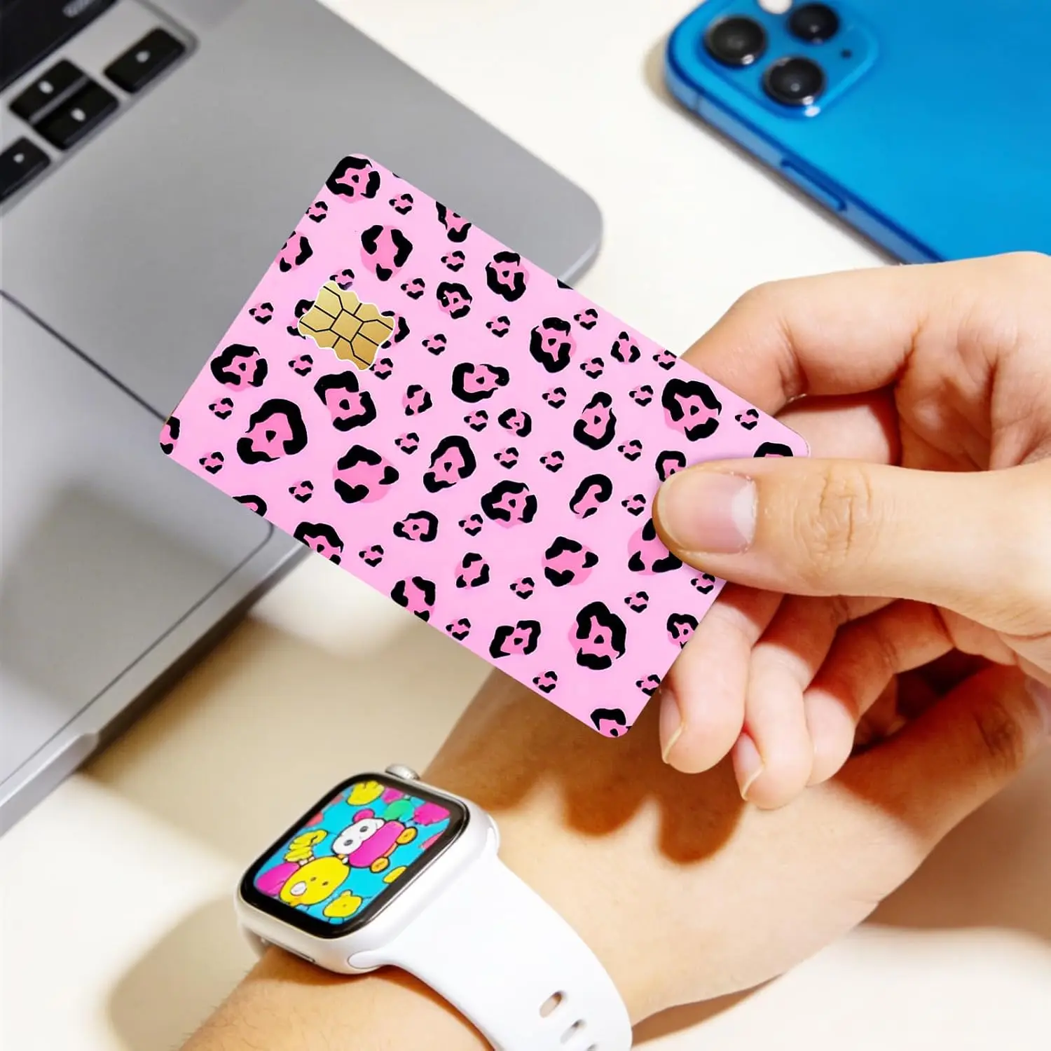 Pink Leopard Credit Card Skin, Cute Girly Debit Card Sticker, Animal Print Wallet Card Cover Gift