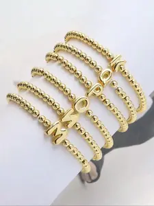 Letter Charm Decor Beaded Bracelet, Initial Charm Bracelets, Stylish 26 Letter A-z Personalized Beaded Bracelets for Women, Trendy All-match & Exquisite for Gift, Trendy Stackable Bracelet, Trendy Bangles