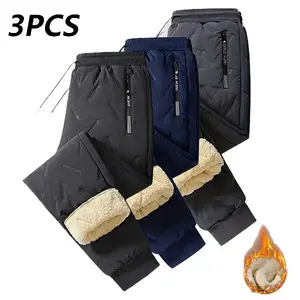 Men's Winter Casual Jogger Pants - Windproof Cold-Resistant Thermal Trousers with Zipper Side Pockets, High Elasticity Waistband, Soft Anti-Pilling Fabric, Ankle-Length Couple's Sweatpants Beige Menswear