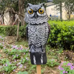Realistic Owl Statue, Bird Scare Device with 360° Rotating Head, Plastic Owl Dummy for Outdoor Garden, Indoor/outdoor Use