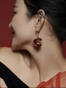 New Year Apple Earrings, Fun Unique Design, High-End Sweet Cool Studs, Versatile Fashion Jewelry, Stylish Ear Accessories