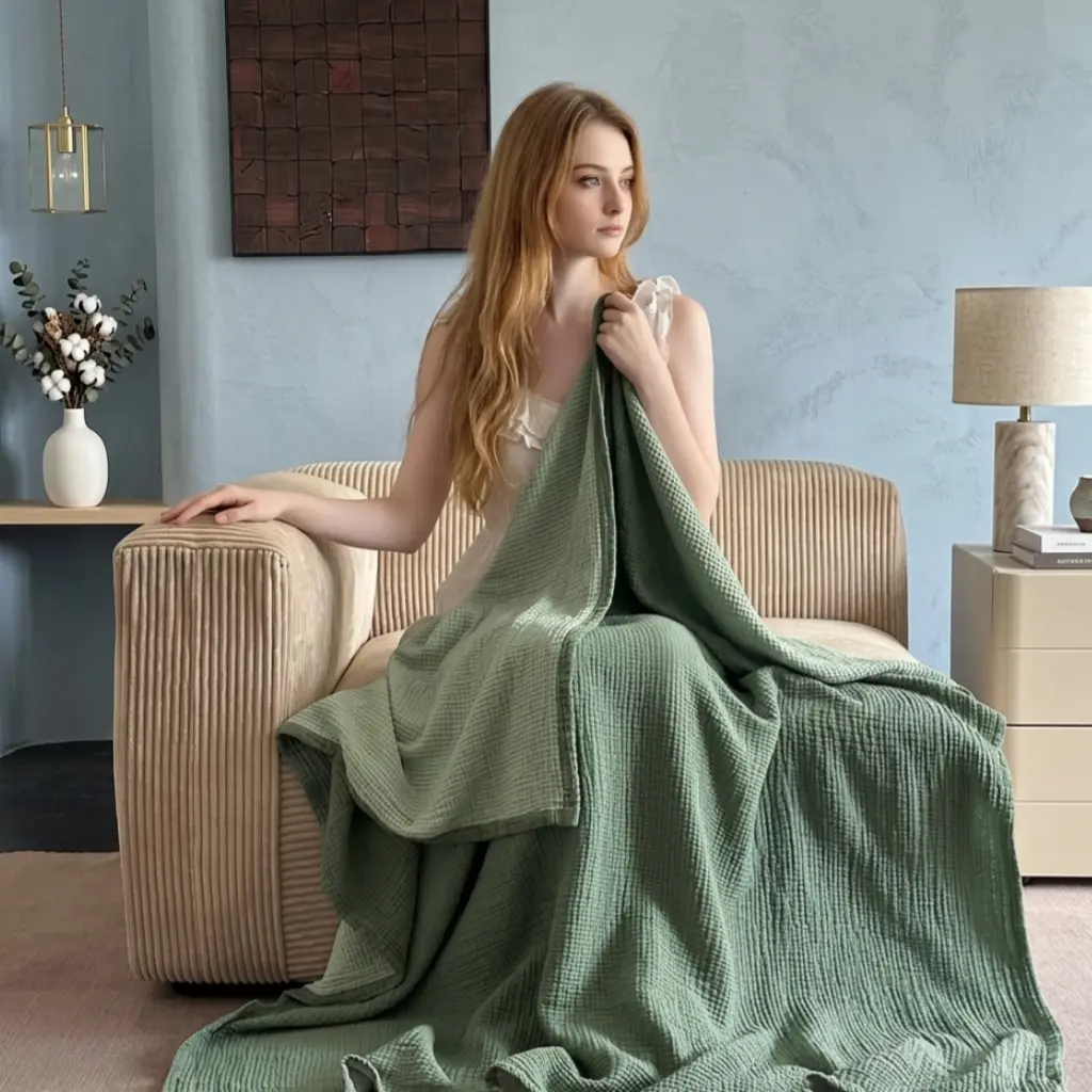 4-Layer Gauze Muslin Cotton Throw Blanket - Breathable, Lightweight, Ultra Soft All-Season Decorative Bed Cover, Multi-Size Home Essentials for Bed & Sofa #tiktokshopsummersale, Decorative Bed Cover Throws, Multi-Size Throws