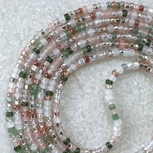 CHERRY BLOSSOM - Tie On Waist beads - 45 to 60 inches Waistbeads - Pink Waistbeads - Green Waistbeads - Spring Waistbeads - Made By Venus Waistbeads