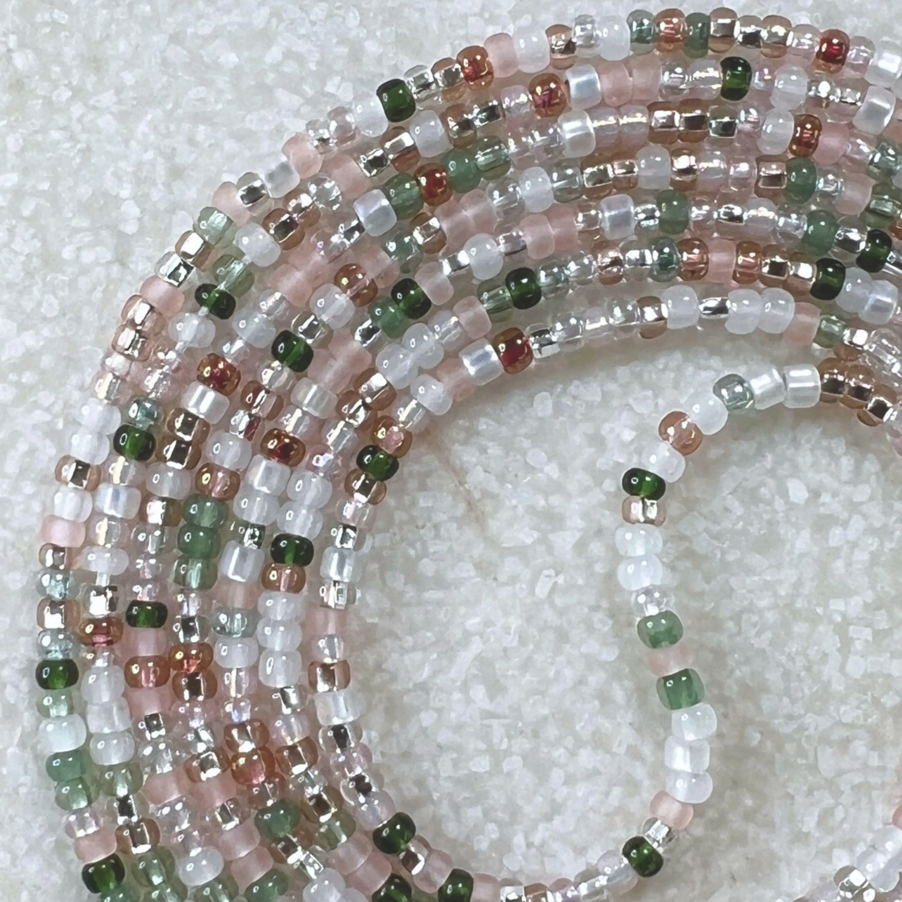 CHERRY BLOSSOM - Tie On Waist beads - 45 to 60 inches Waistbeads - Pink Waistbeads - Green Waistbeads - Spring Waistbeads - Made By Venus Waistbeads